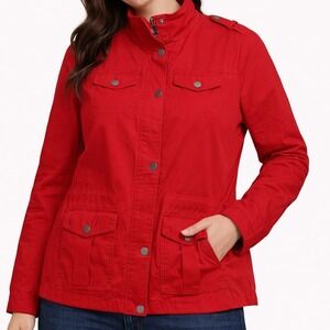 Snobbish Women's S Red Utility Jacket Button Front Military Style Casual Coat
